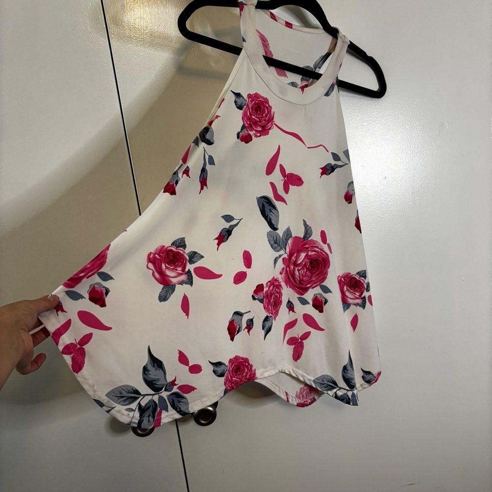 White and Pink Floral Racerback Tank Size M - Picture 2 of 9